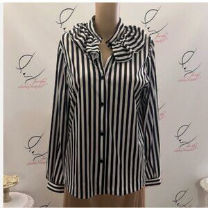Anthony Richards. Size L. Black white stripe. Long sleeve. USA. Ruffle. B70